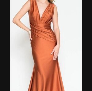 Long Formal Burnt Orange Gown; size 16